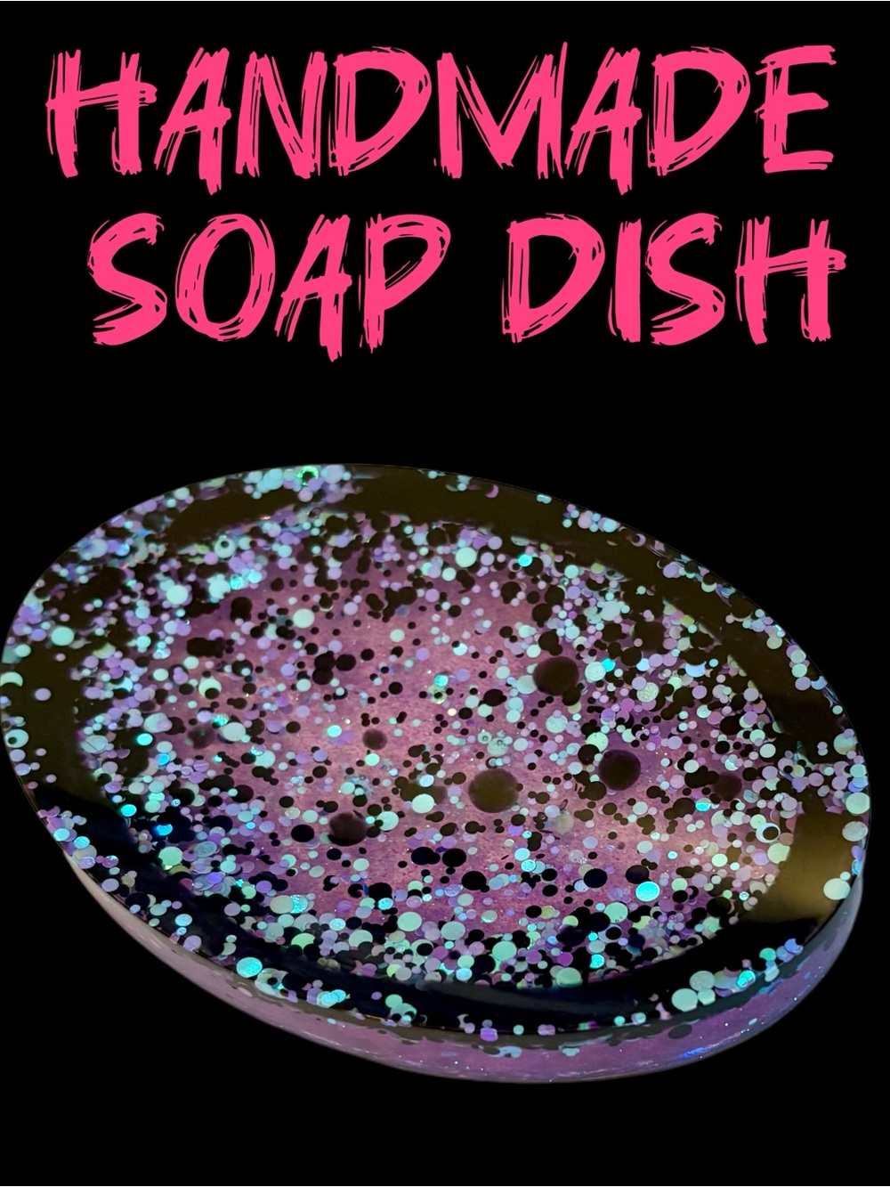 Handmade Glitter Resin Soap Dish - Purple + Black Confetti Soap Holder